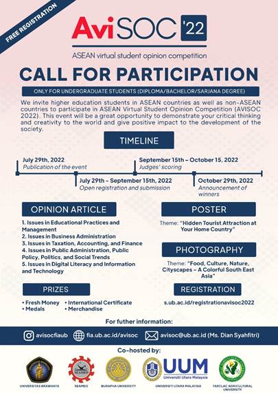[THÔNG BÁO 02/2022-2023]: Tham gia cuộc thi quốc tế : Asean Virtual Student Opinion Competition (AVISOC) 2022